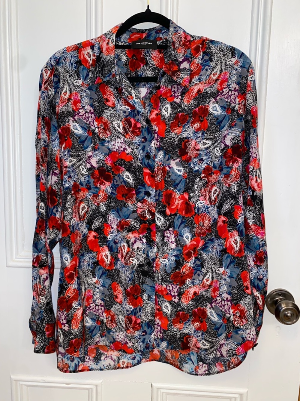 The Kooples Floral Paisley Button-Up Blouse with Red & Blue Accents